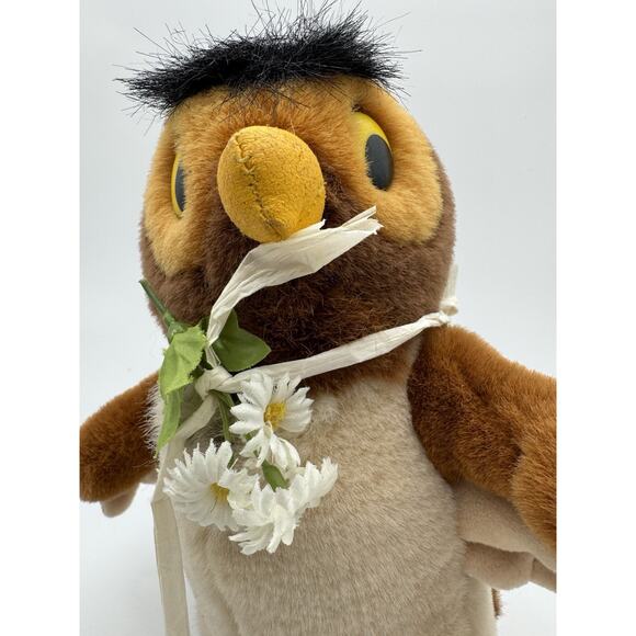 VTG 1990 Disney Store Winnie The Pooh Owl Plush Toy Stuffed Animal 11” Flowers - Picture 2 of 9